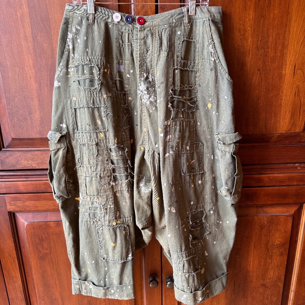 Magnolia Pearl Olive Green Distressed Cropped Cargo Jumper Pants